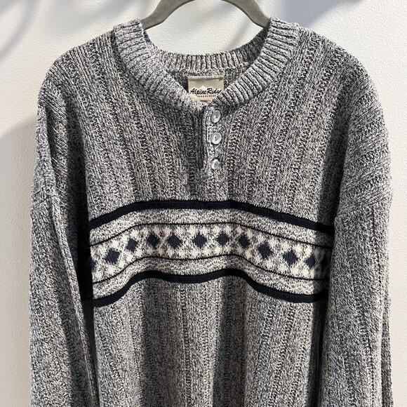 Vtg Alpine Ridge Rugged Wear Navy Patterned Henley Sweater Size M - Picture 2 of 7